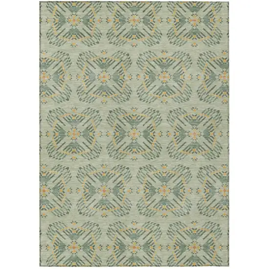 Green And Gold Geometric Washable Indoor Outdoor Area Rug Photo 2