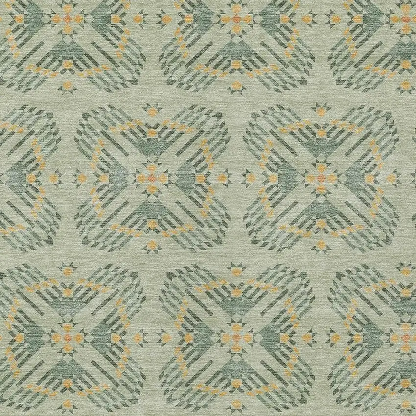 Green And Gold Geometric Washable Indoor Outdoor Area Rug Photo 3