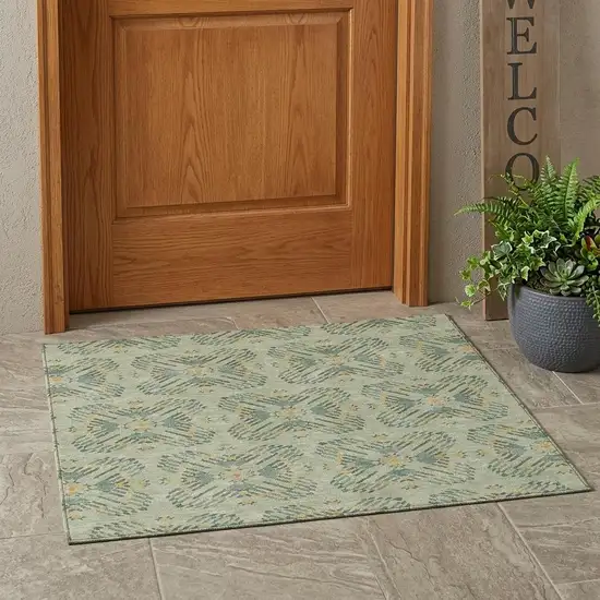 Green And Gold Geometric Washable Indoor Outdoor Area Rug Photo 1