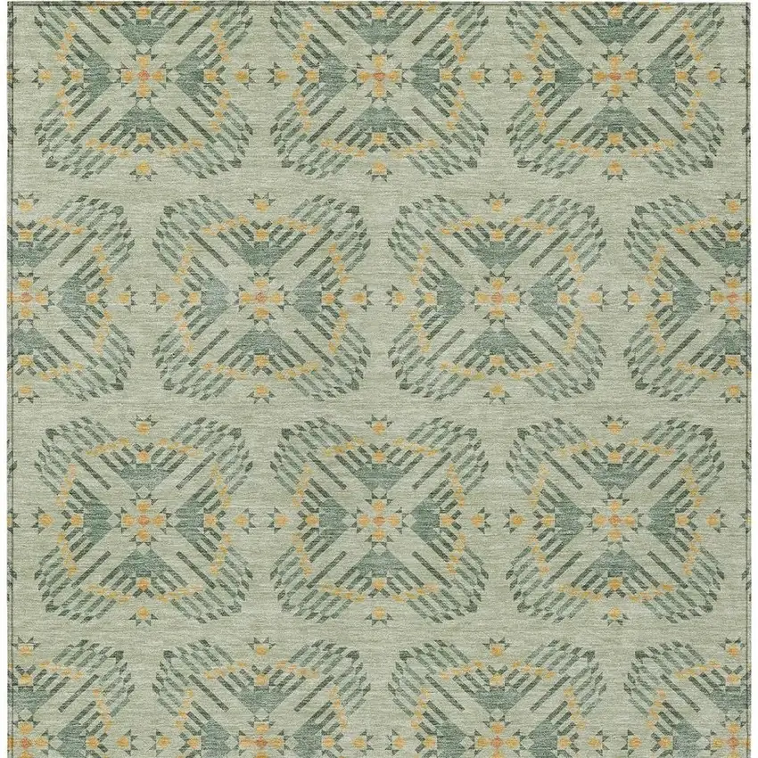 Green And Gold Geometric Washable Indoor Outdoor Area Rug Photo 4