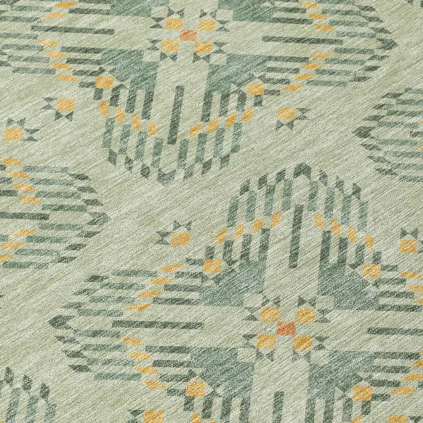 Green And Gold Geometric Washable Indoor Outdoor Area Rug Photo 6