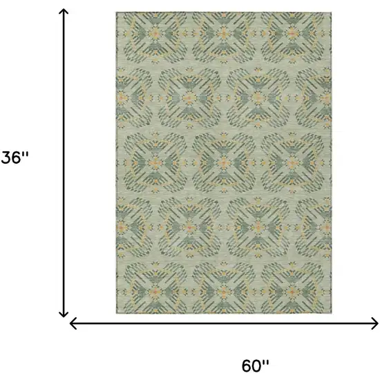 Green And Gold Geometric Washable Indoor Outdoor Area Rug Photo 7