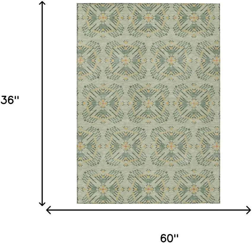 Green And Gold Geometric Washable Indoor Outdoor Area Rug Photo 7