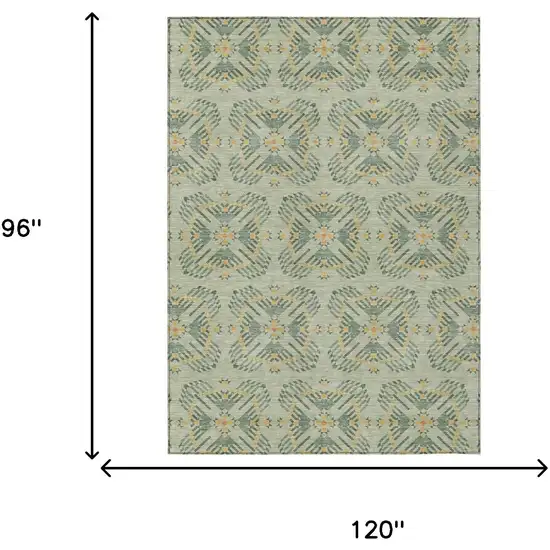 Green And Gold Geometric Washable Indoor Outdoor Area Rug Photo 7