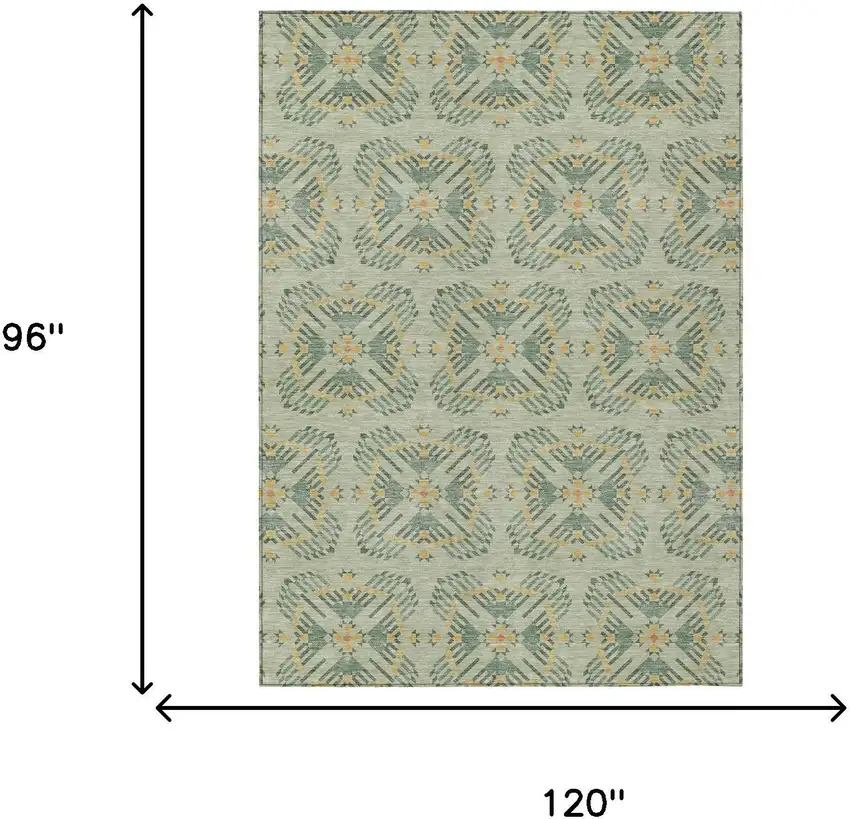 Green And Gold Geometric Washable Indoor Outdoor Area Rug Photo 7