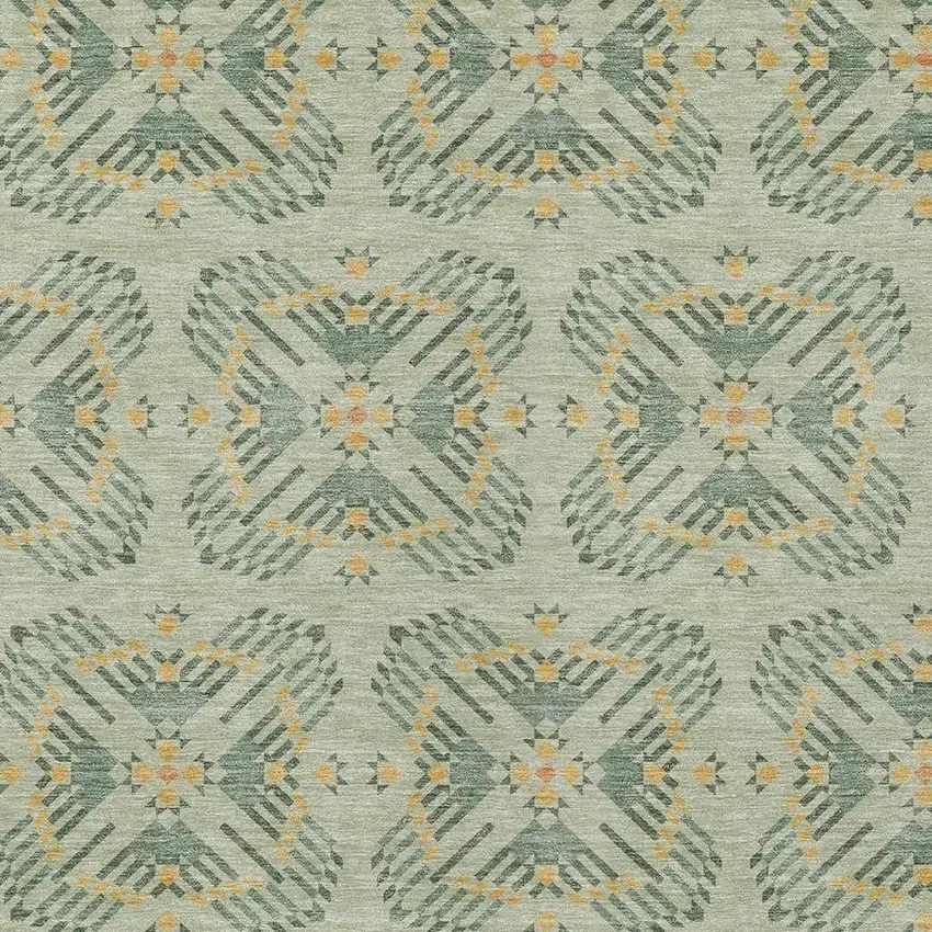 Green And Gold Geometric Washable Indoor Outdoor Area Rug Photo 3