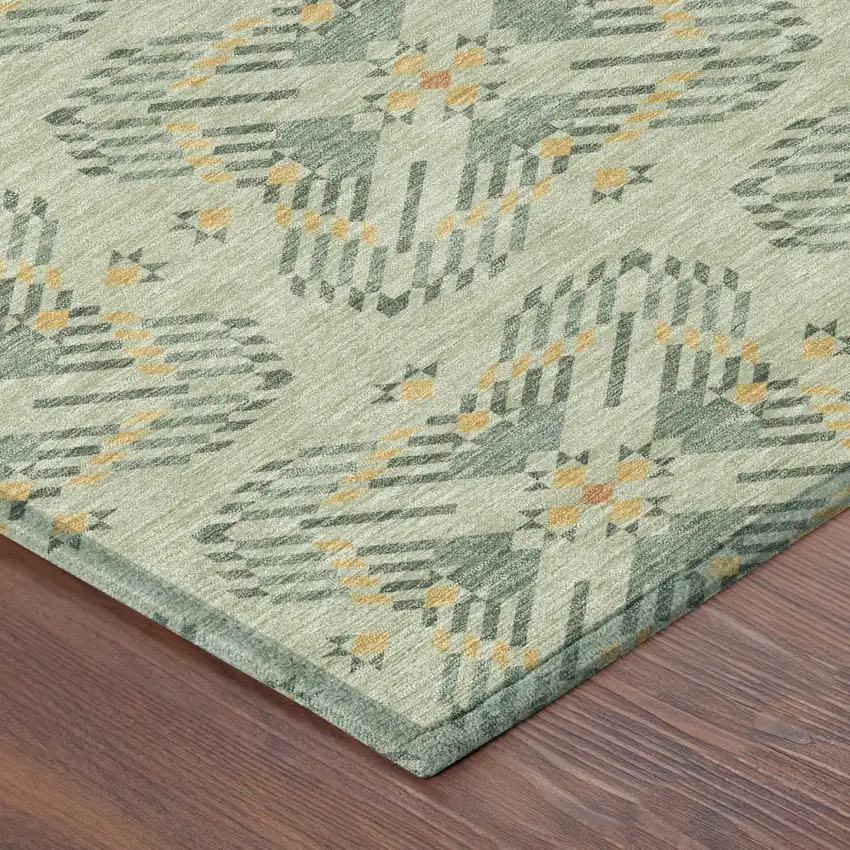 Green And Gold Geometric Washable Indoor Outdoor Area Rug Photo 5