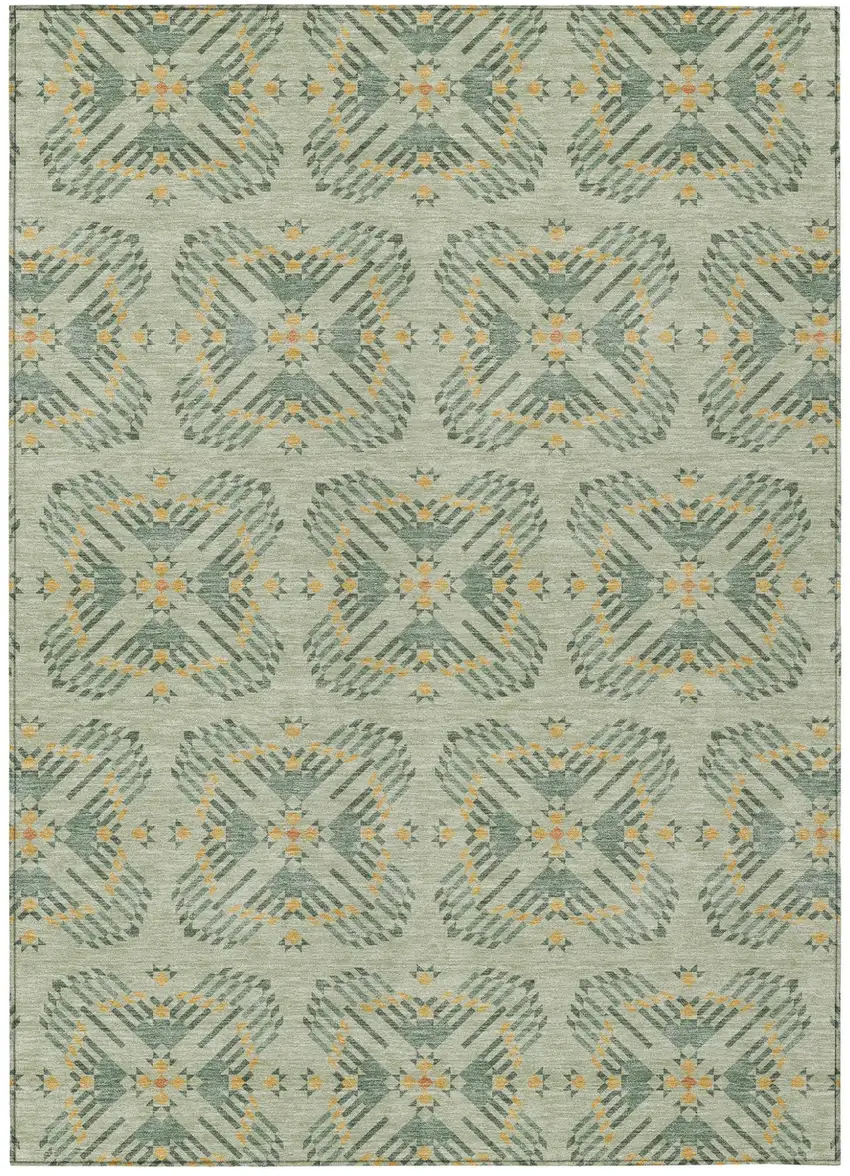 Green And Gold Geometric Washable Indoor Outdoor Area Rug Photo 2