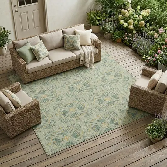 Green And Gold Geometric Washable Indoor Outdoor Area Rug Photo 1