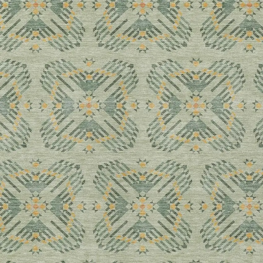 Green And Gold Geometric Washable Indoor Outdoor Area Rug Photo 3