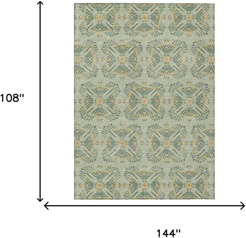 Green And Gold Geometric Washable Indoor Outdoor Area Rug Photo 7