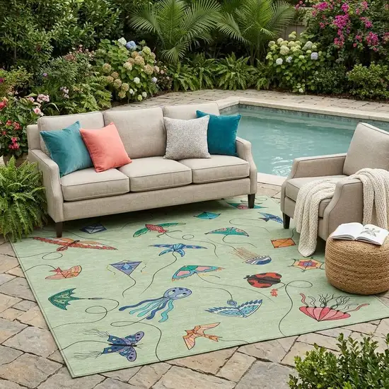 Green And Gold Geometric Washable Indoor Outdoor Area Rug Photo 1