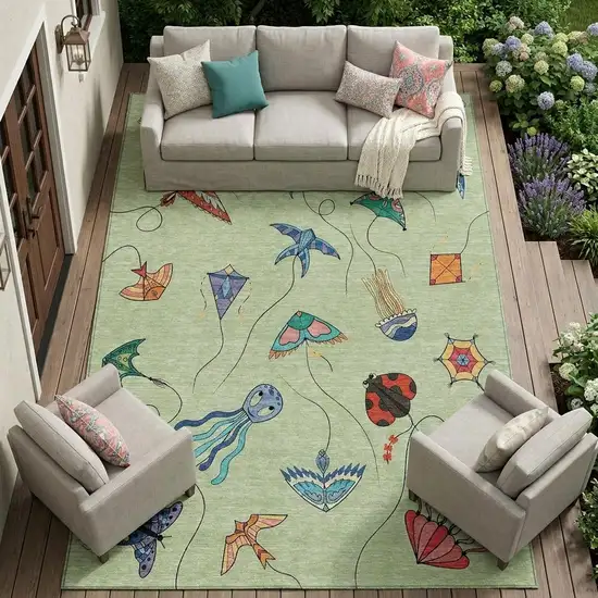 Green And Gold Geometric Washable Indoor Outdoor Area Rug Photo 1