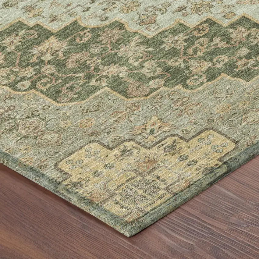 Green And Gold Medallion Washable Indoor Outdoor Area Rug Photo 5