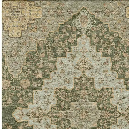 Green And Gold Medallion Washable Indoor Outdoor Area Rug Photo 3