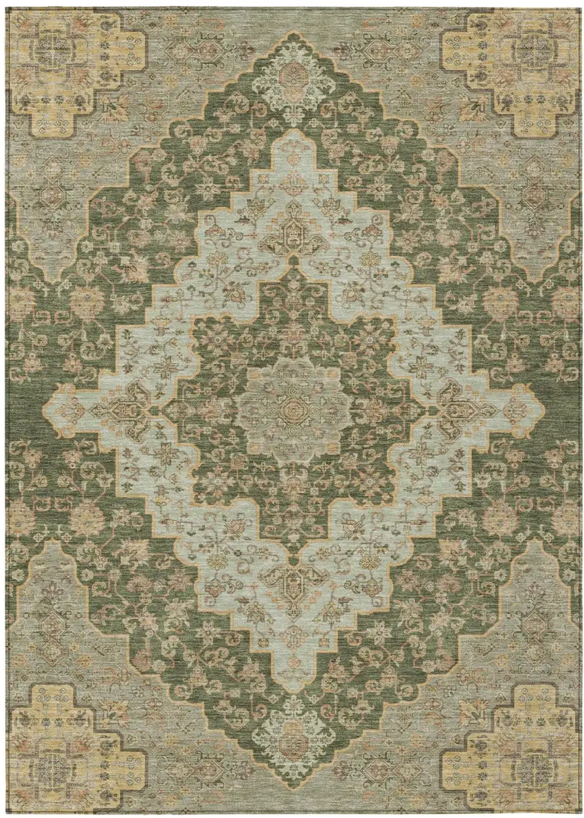 Green And Gold Medallion Washable Indoor Outdoor Area Rug Photo 2