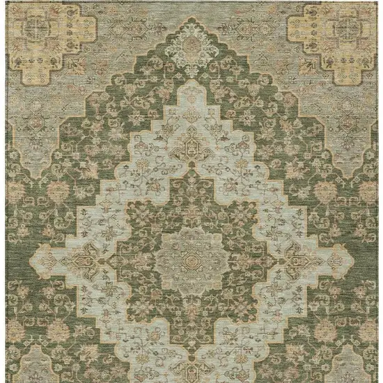 Green And Gold Medallion Washable Indoor Outdoor Area Rug Photo 4