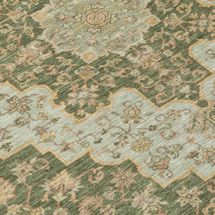 Green And Gold Medallion Washable Indoor Outdoor Area Rug Photo 6