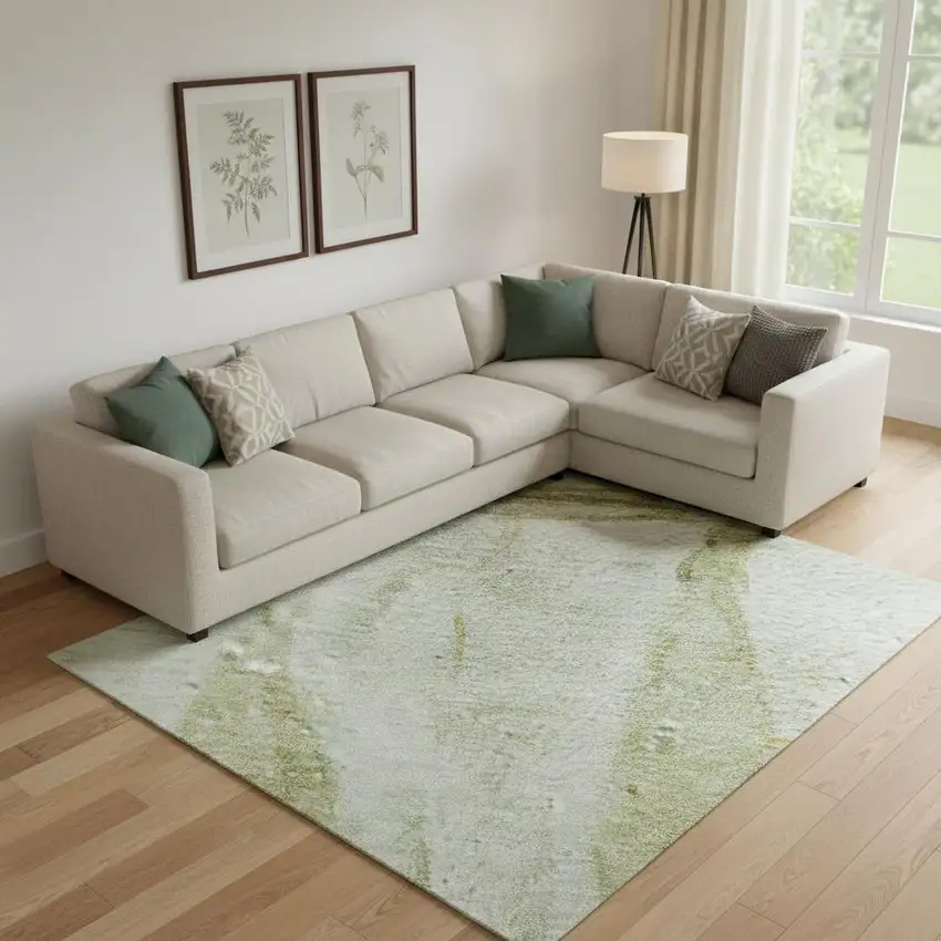 Green And Gold Nautical Washable Area Rug With UV Protection Photo 2