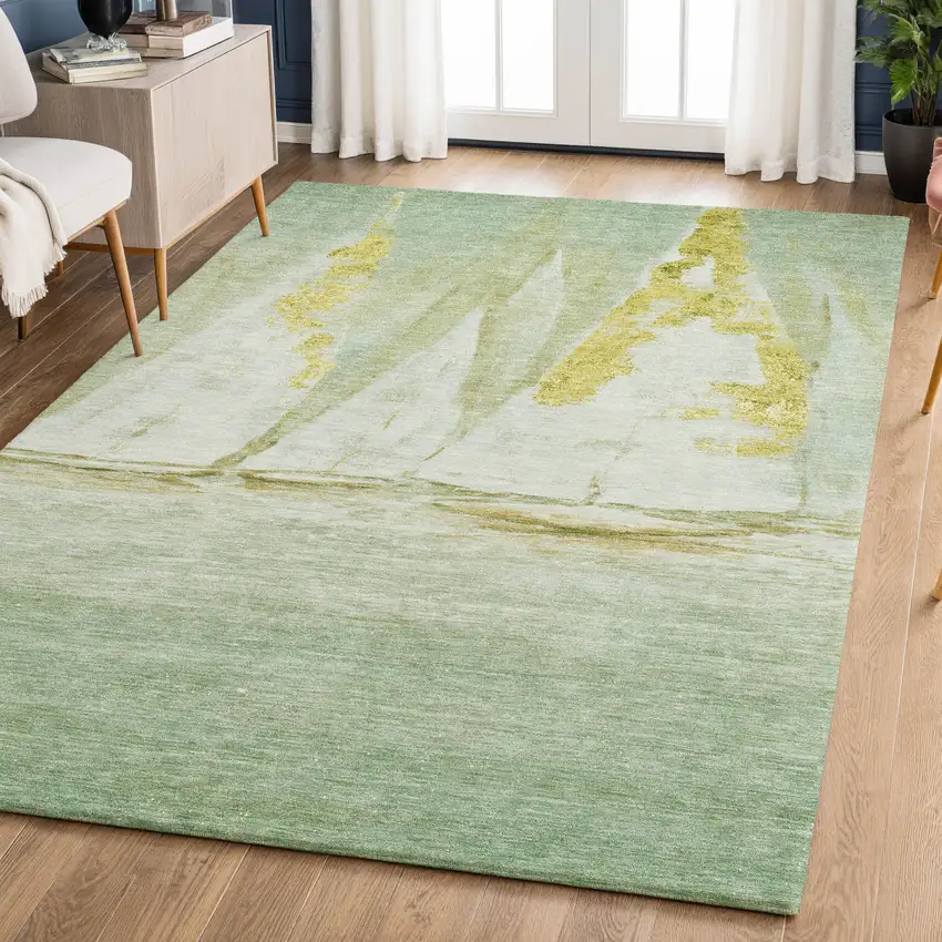 Green And Gold Nautical Washable Area Rug With UV Protection Photo 5