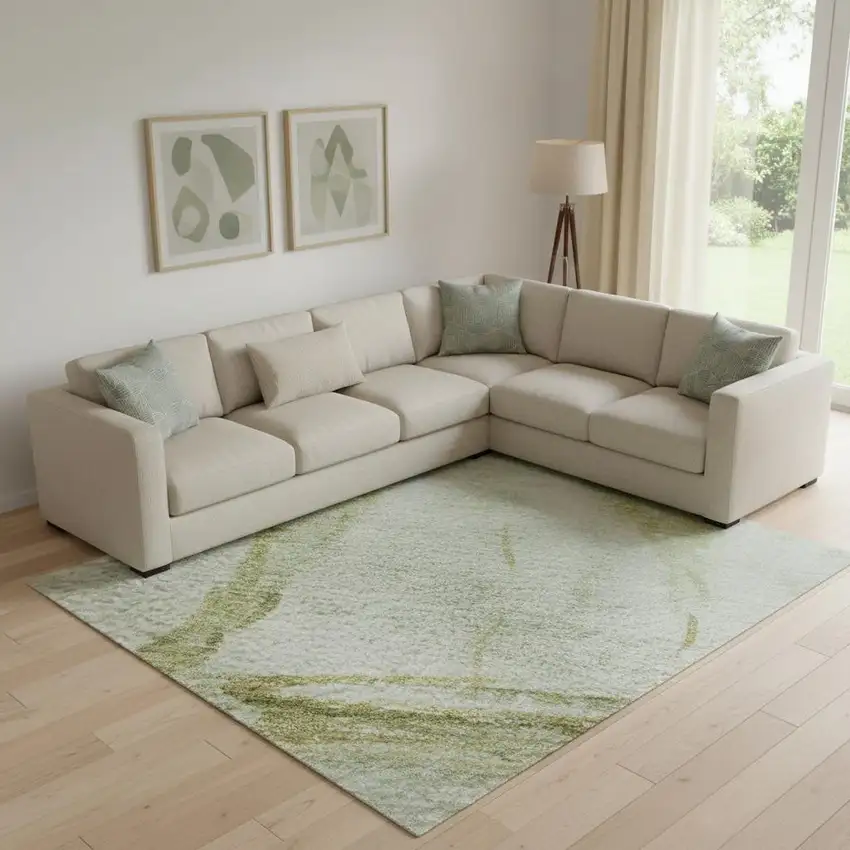 Green And Gold Nautical Washable Area Rug With UV Protection Photo 2