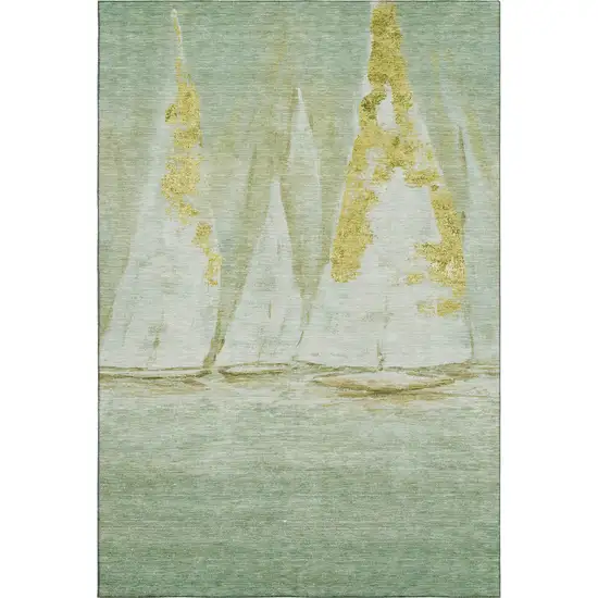 Green And Gold Nautical Washable Area Rug With UV Protection Photo 6