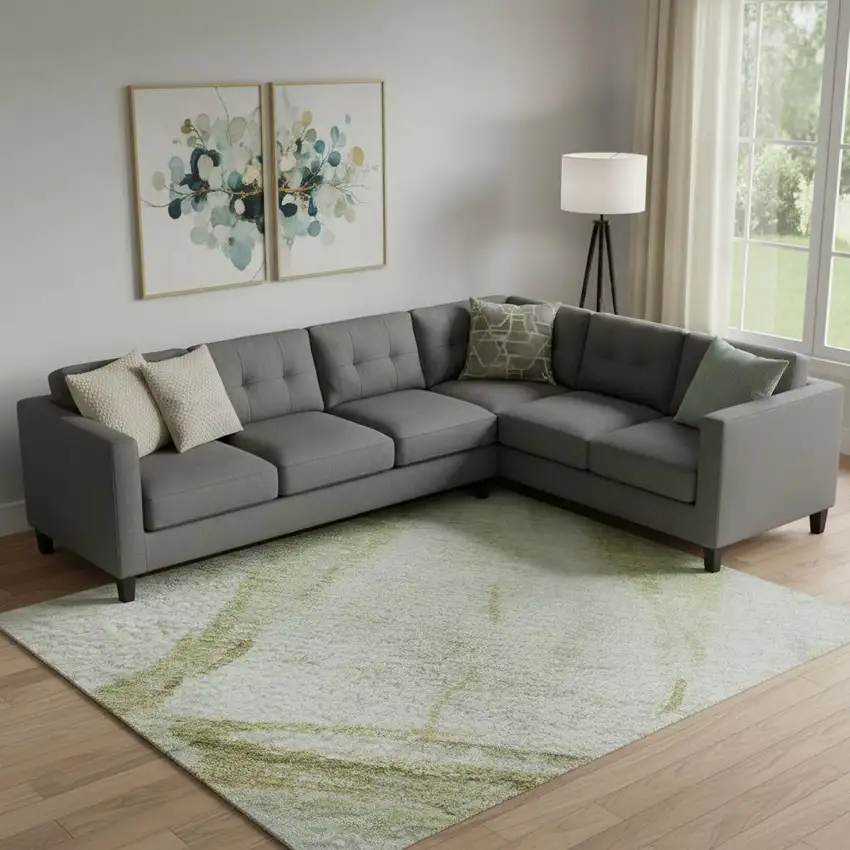 Green And Gold Nautical Washable Area Rug With UV Protection Photo 2