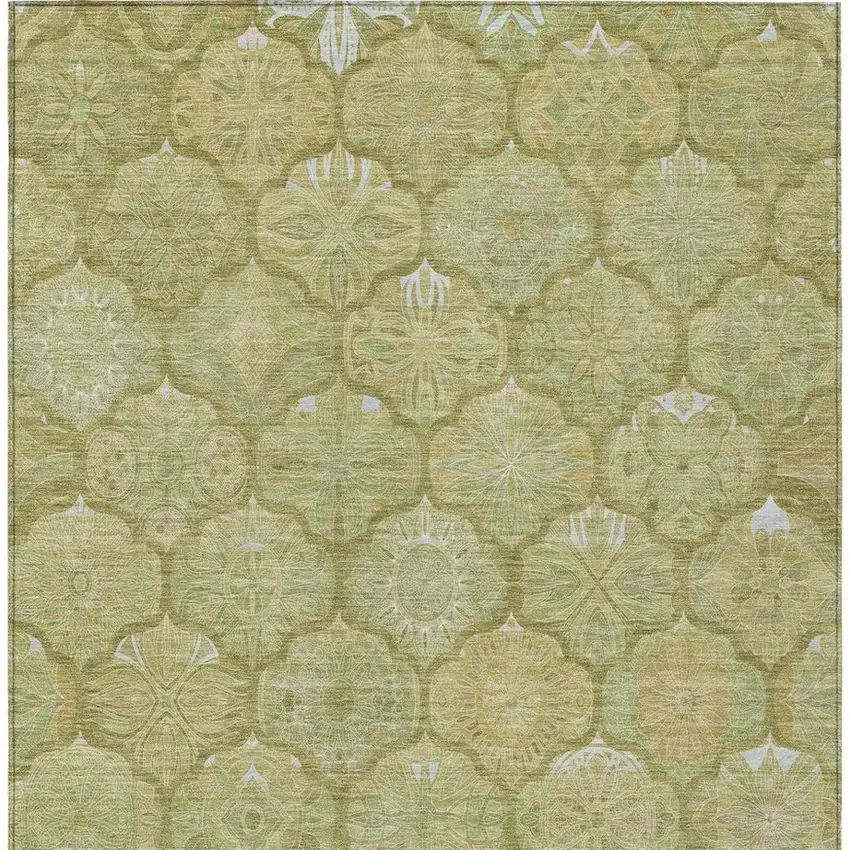 Green And Gold Ogee Washable Indoor Outdoor Area Rug Photo 9
