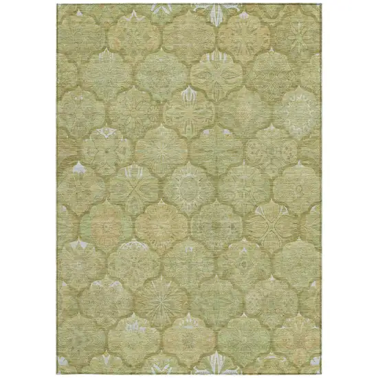 Green And Gold Ogee Washable Indoor Outdoor Area Rug Photo 2