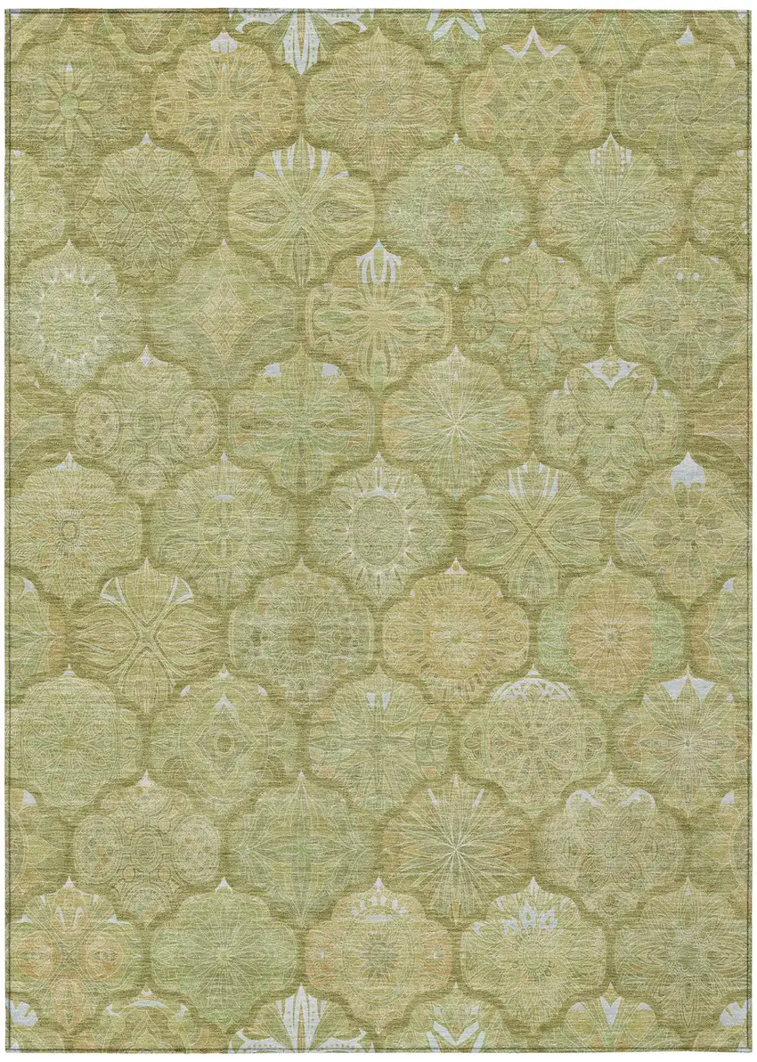 Green And Gold Ogee Washable Indoor Outdoor Area Rug Photo 3