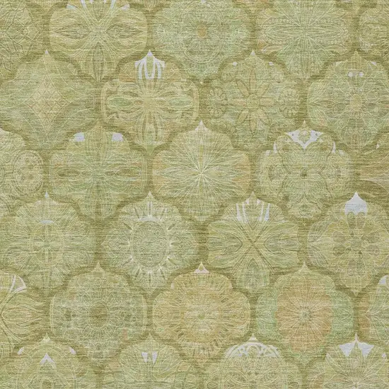 Green And Gold Ogee Washable Indoor Outdoor Area Rug Photo 1