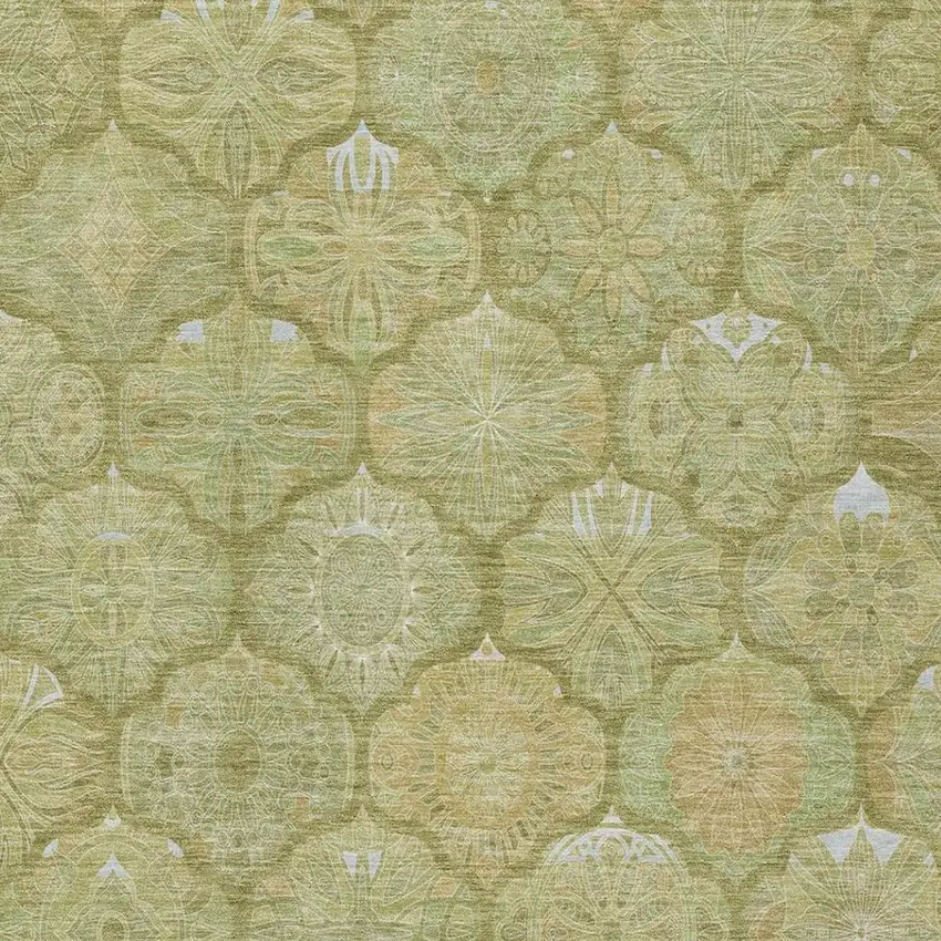 Green And Gold Ogee Washable Indoor Outdoor Area Rug Photo 1