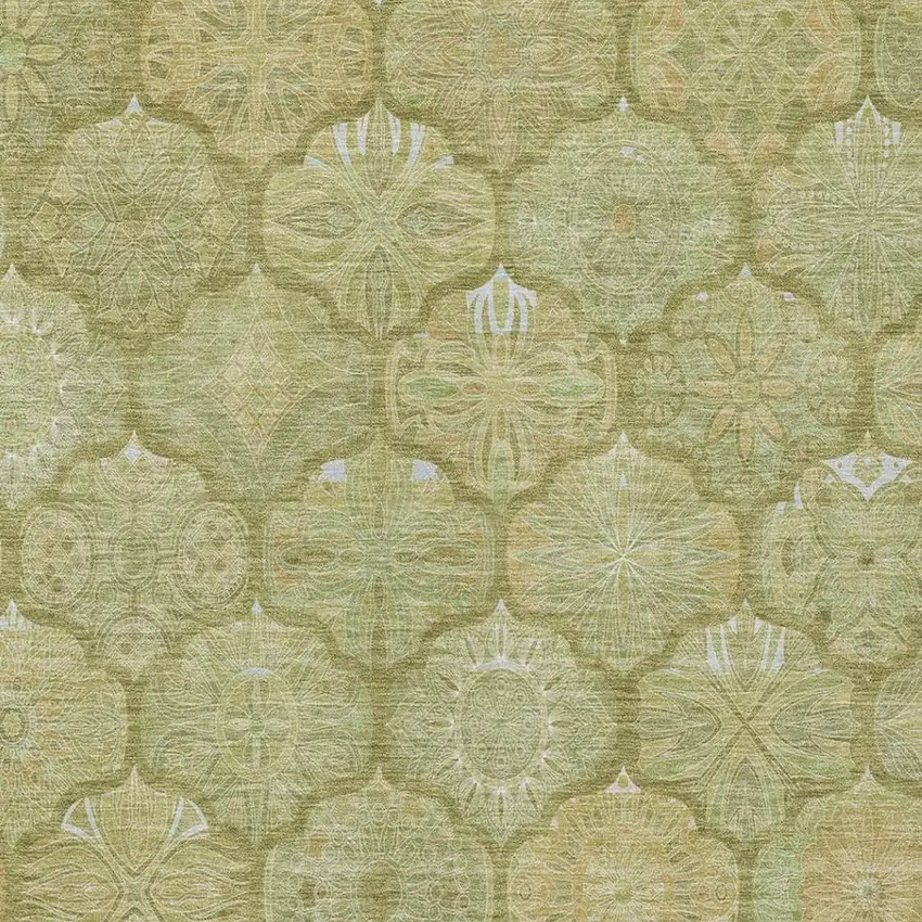 Green And Gold Ogee Washable Indoor Outdoor Area Rug Photo 5