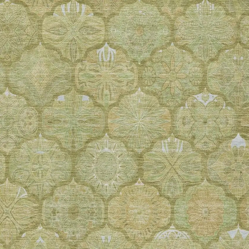 Green And Gold Ogee Washable Indoor Outdoor Area Rug Photo 8