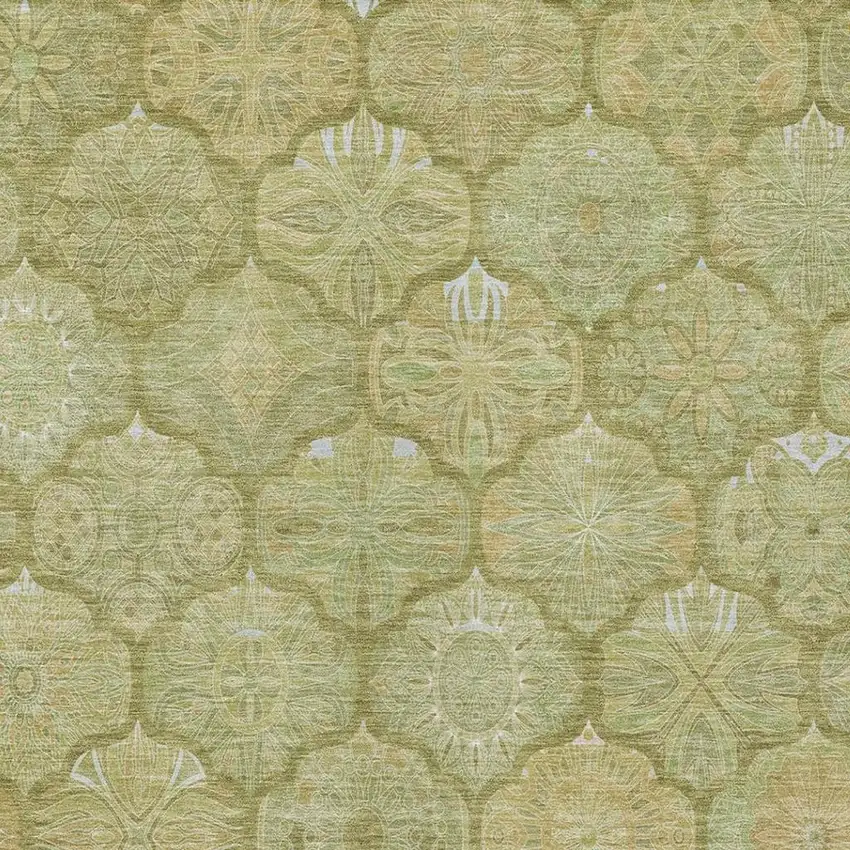 Green And Gold Ogee Washable Indoor Outdoor Area Rug Photo 4
