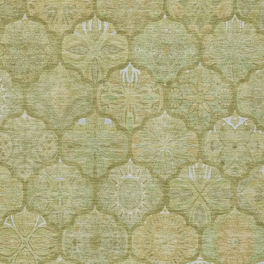 Green And Gold Ogee Washable Indoor Outdoor Area Rug Photo 2