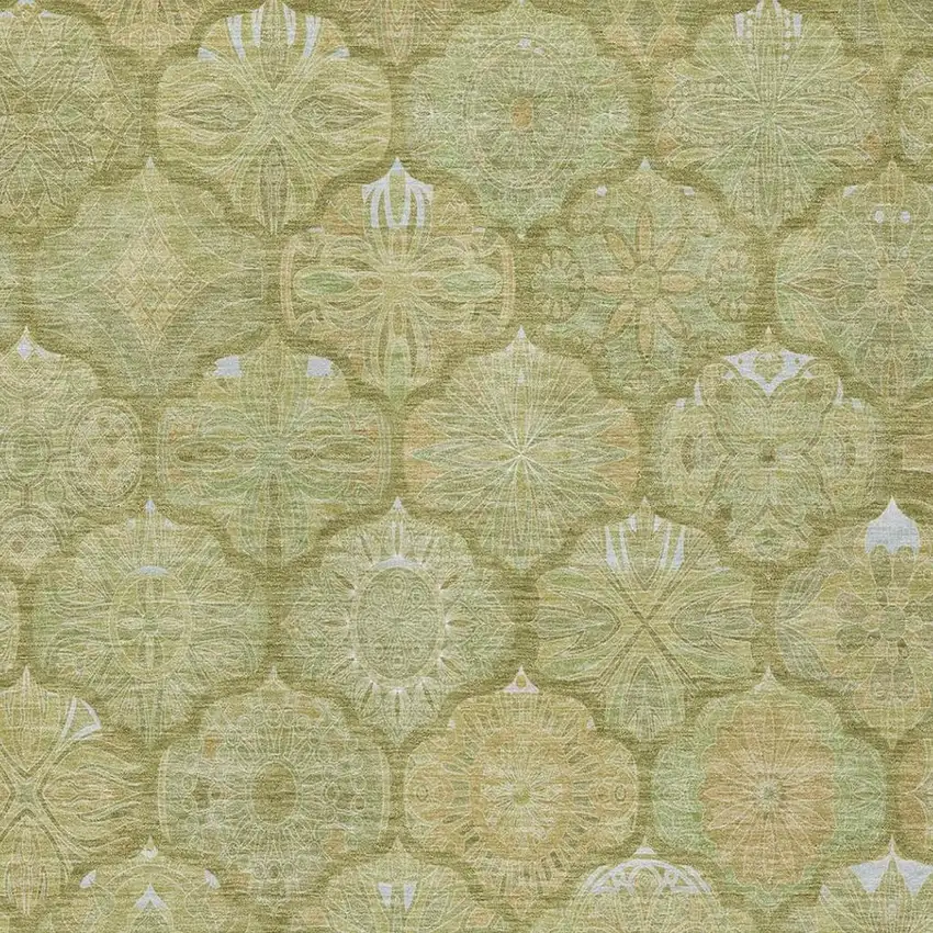 Green And Gold Ogee Washable Indoor Outdoor Area Rug Photo 5