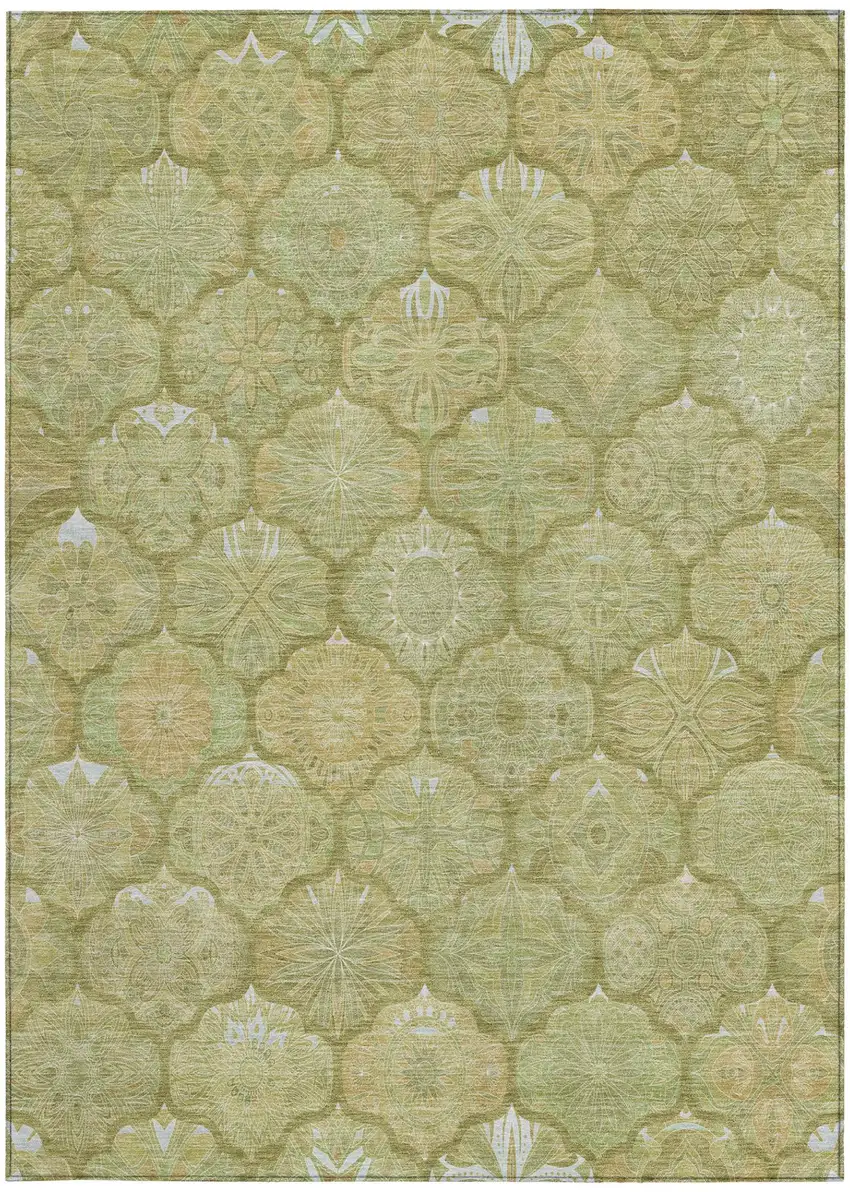 Green And Gold Ogee Washable Indoor Outdoor Area Rug Photo 1