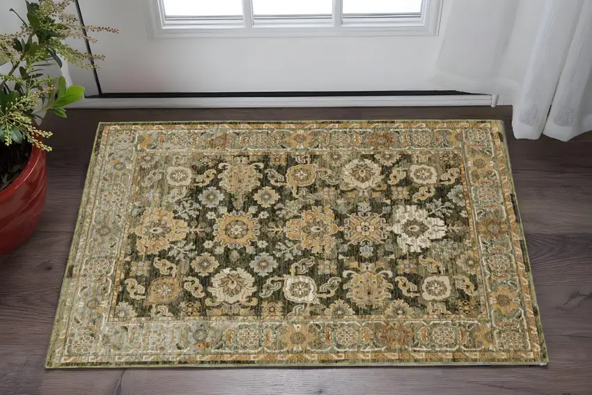 Green And Gold Oriental Area Rug Photo 1