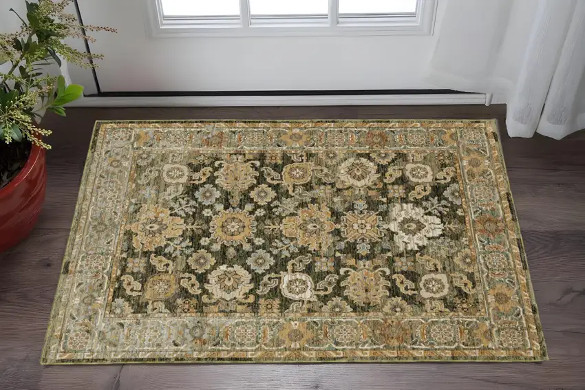 Green And Gold Oriental Area Rug Photo 1