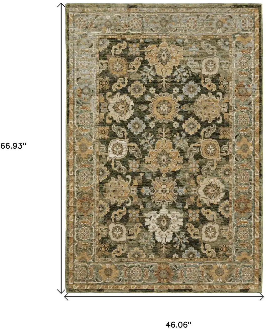 Green And Gold Oriental Area Rug Photo 3