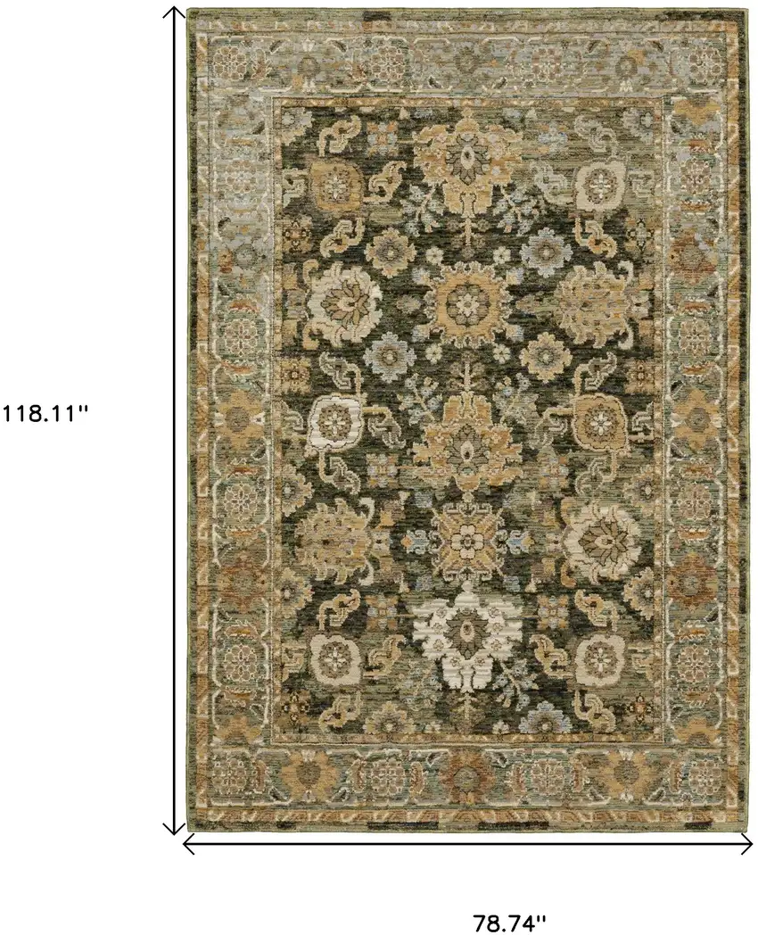 Green And Gold Oriental Area Rug Photo 3