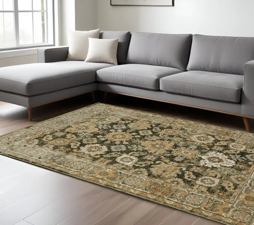 Green And Gold Oriental Area Rug Photo 1