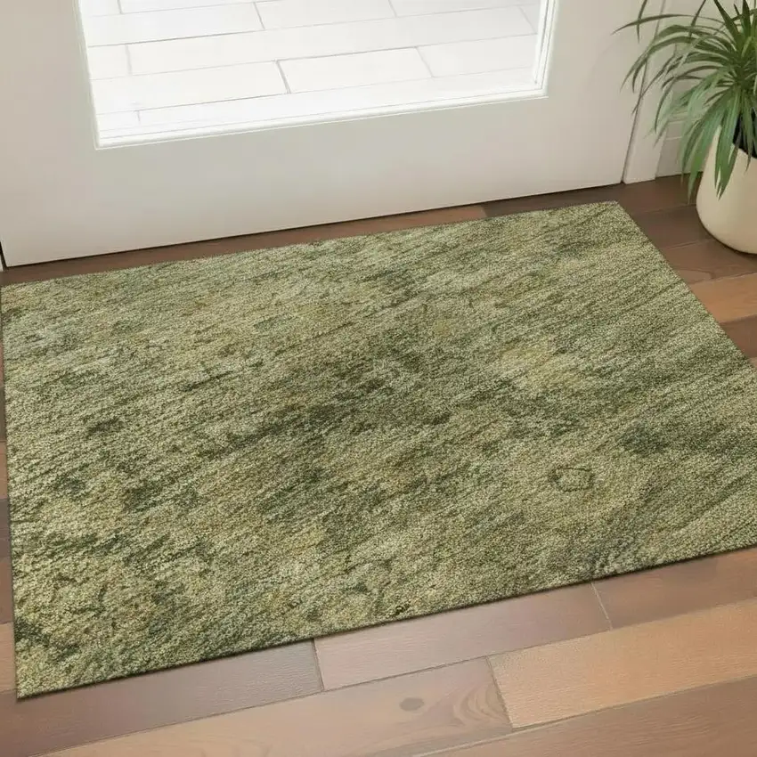 Green And Gold Oriental Washable Area Rug With UV Protection Photo 2