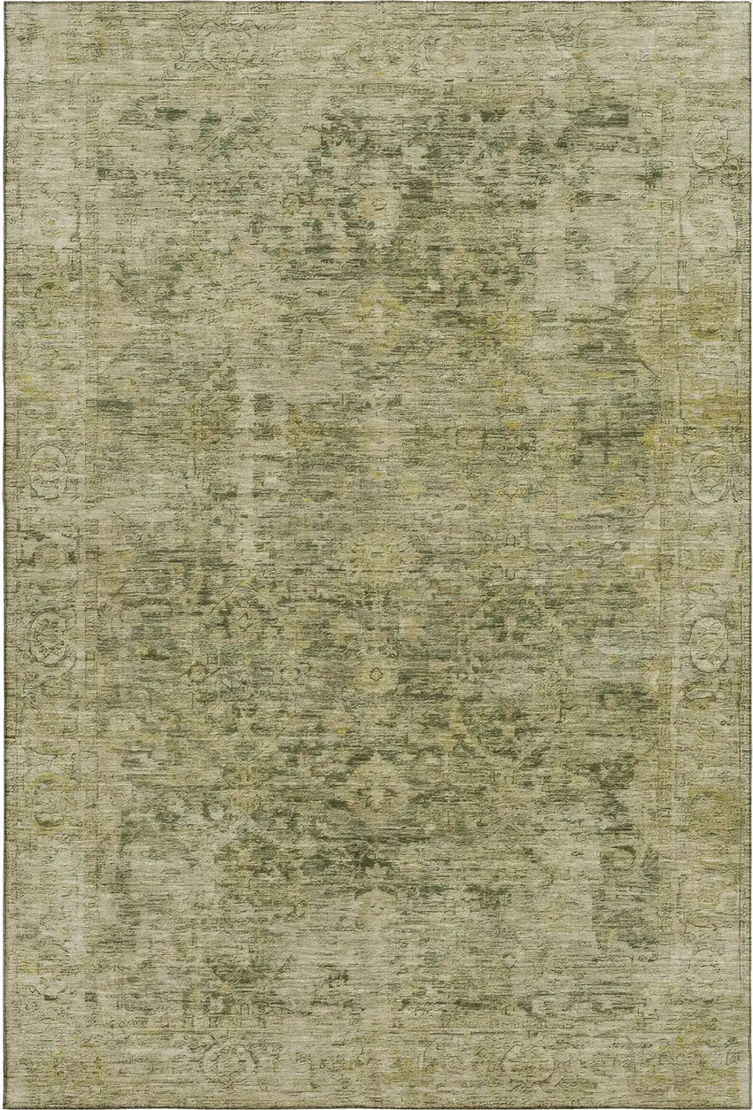 Green And Gold Oriental Washable Area Rug With UV Protection Photo 5