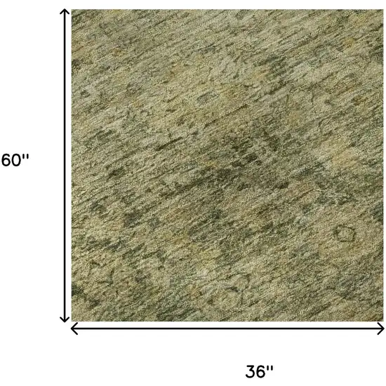 Green And Gold Oriental Washable Area Rug With UV Protection Photo 9