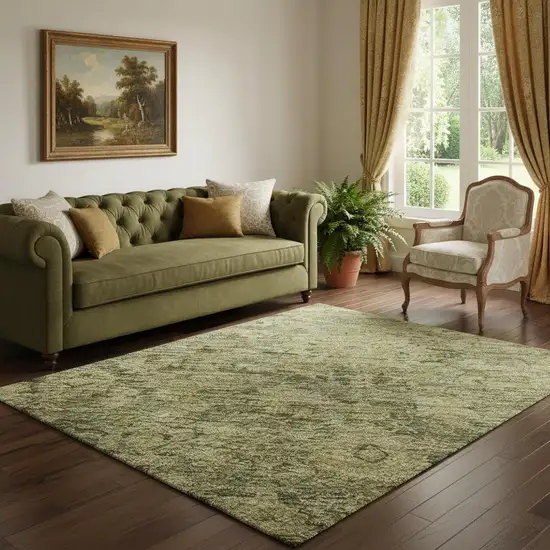 Green And Gold Oriental Washable Area Rug With UV Protection Photo 2