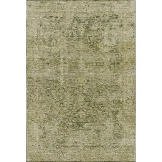 Green And Gold Oriental Washable Area Rug With UV Protection Photo 4