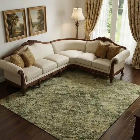 Green And Gold Oriental Washable Area Rug With UV Protection Photo 2