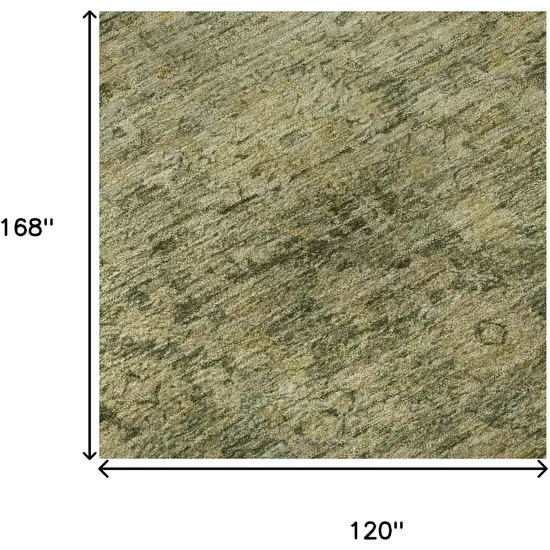Green And Gold Oriental Washable Area Rug With UV Protection Photo 8